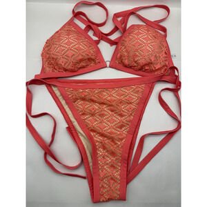 Women Plus Size, Bikini Sets String 2-Piece Halter Swimsuits w/Tie Side Size 1XL